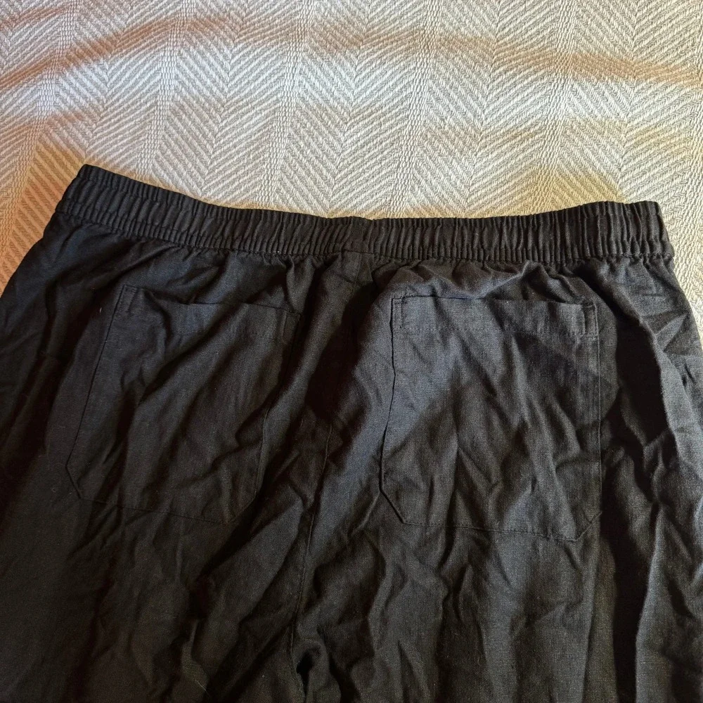 Old Navy Womens Black Linen Blend Wide Leg Drawstring Pants Large - Picture 5 of 9
